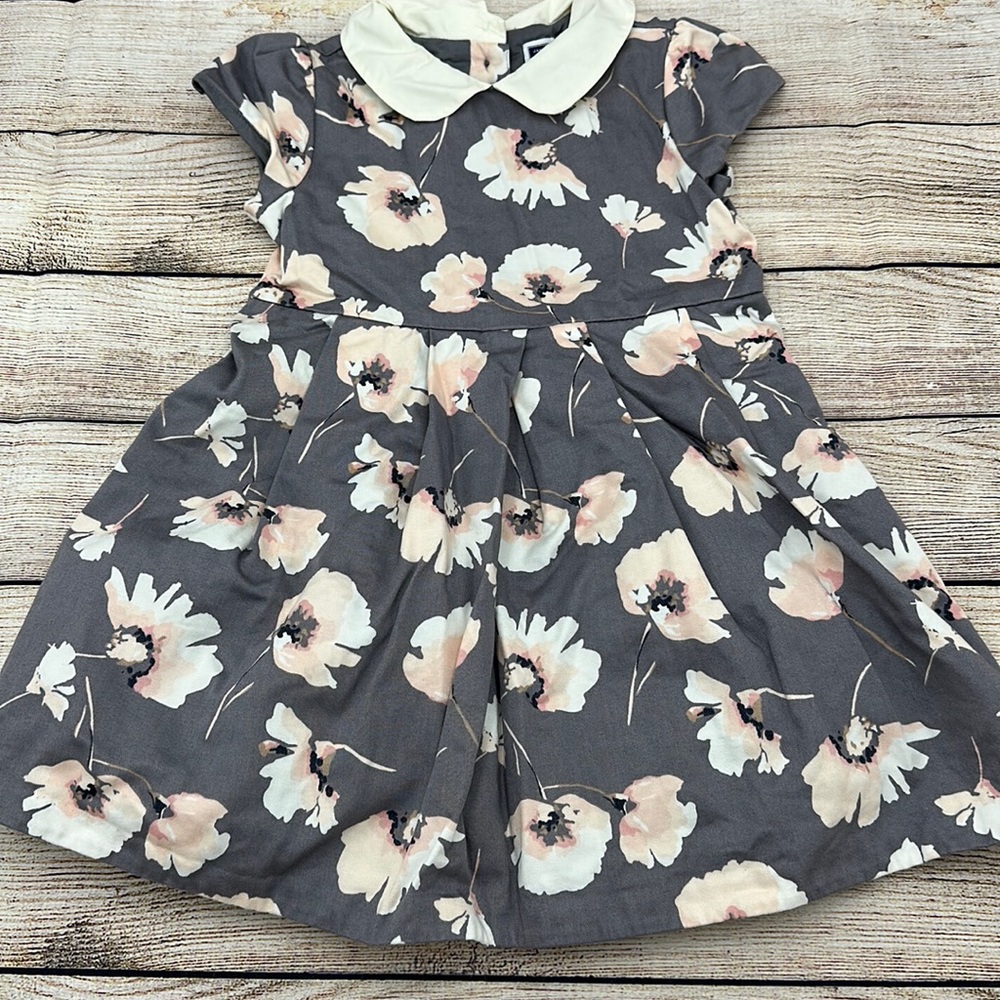 Janie and Jack Grey Cream and Pink Peter Pan Collar Dress w/ Tulle Linin…